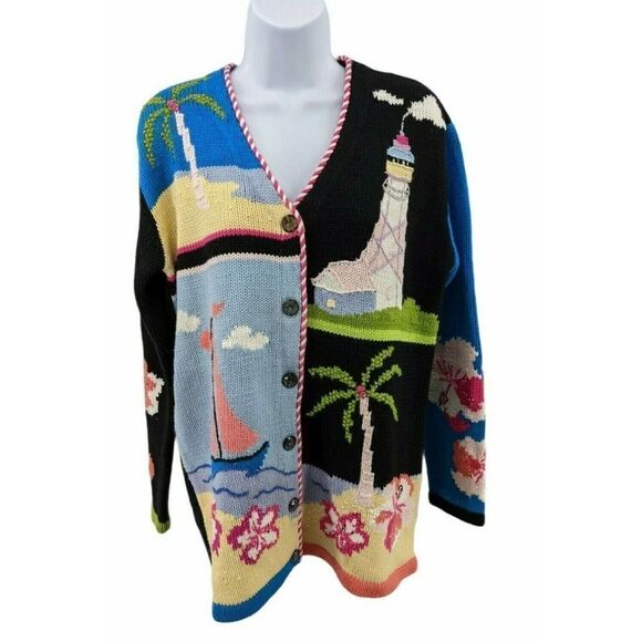 Storybook Knits Cardigan Sweater Tropical Beach Grannycore Grandmacore - Picture 12 of 12